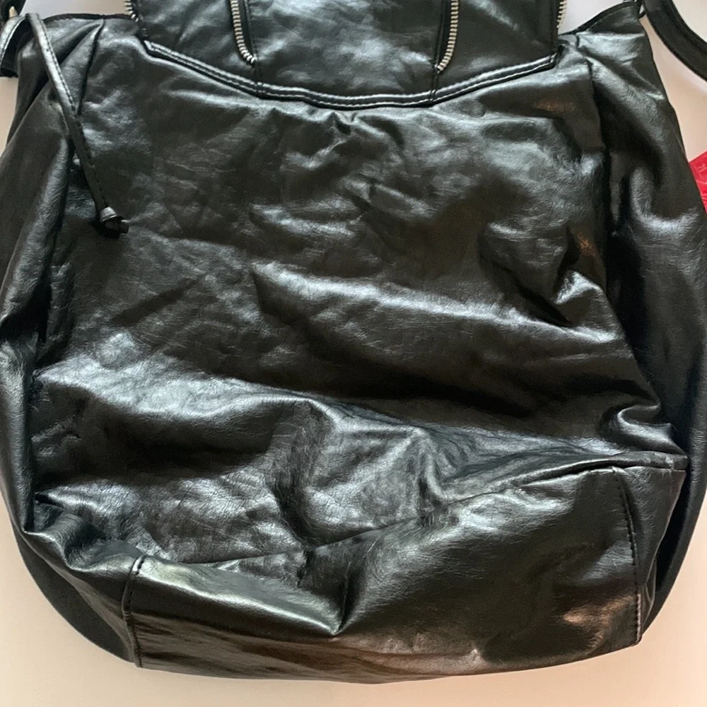 FE Fashion Express Black Faux Leather Hobo Bag